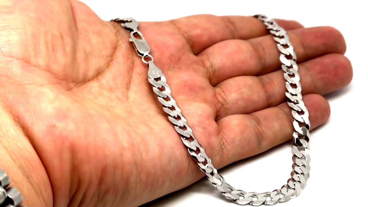 Sterling Silver Rhodium Plated Curb Chain Necklace, 7.0mm - YouTube