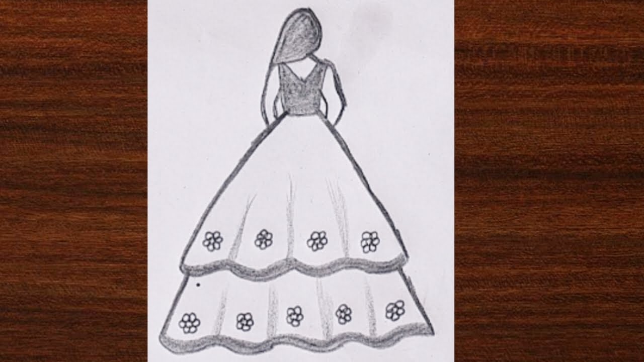 How to draw a girl in beautiful dress / step by step girl backside ...
