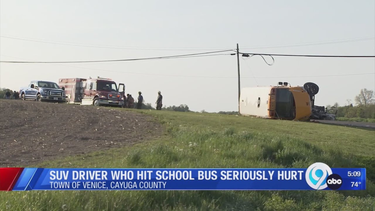 SUV driver seriously hurt after hitting bus in Cayuga County - YouTube