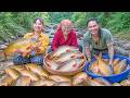 Draining the Pond to Catch Fish with My Mother and Wife, peaceful life | SURVIVAL ALONE