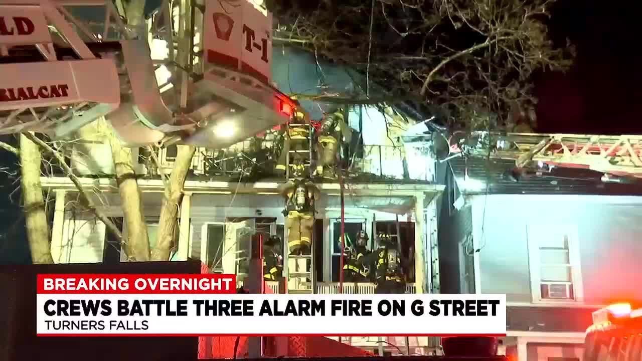 Crews battle three alarm fire in Turners Falls - YouTube