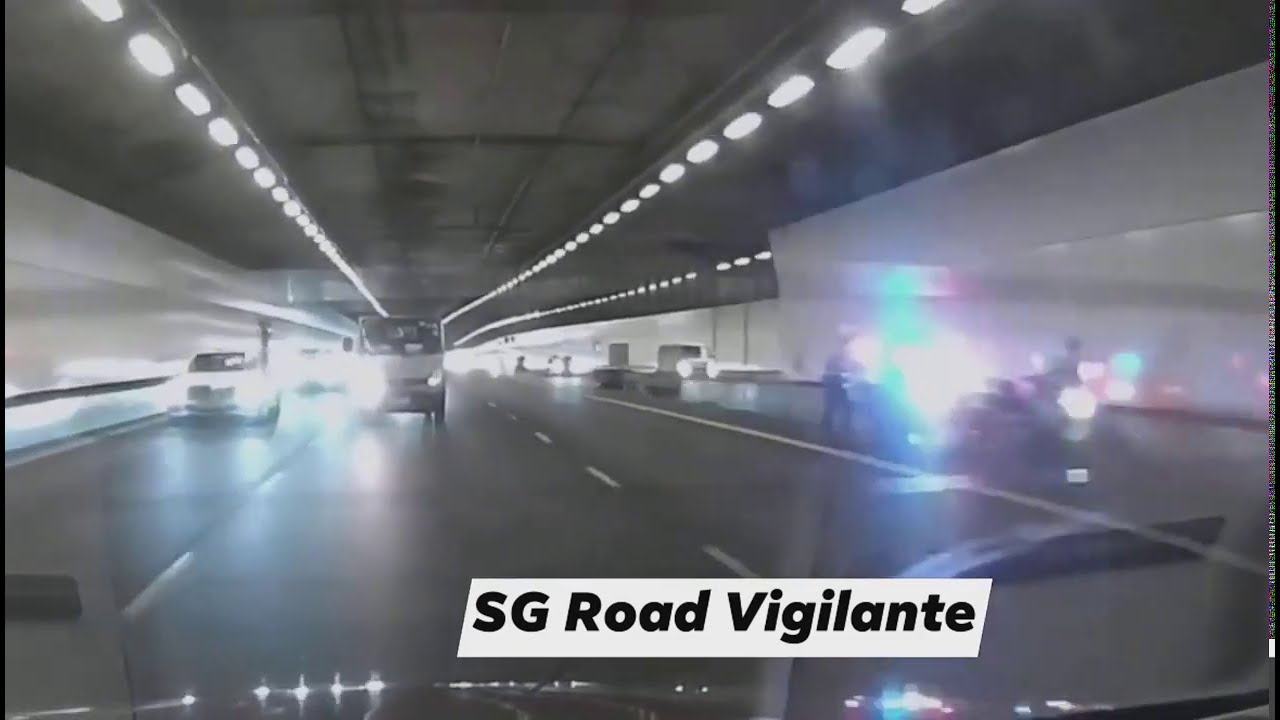 29jan2021 2158hrs KPE cyclist caught cycling in KPE Tunnel by singapore traffic police officers