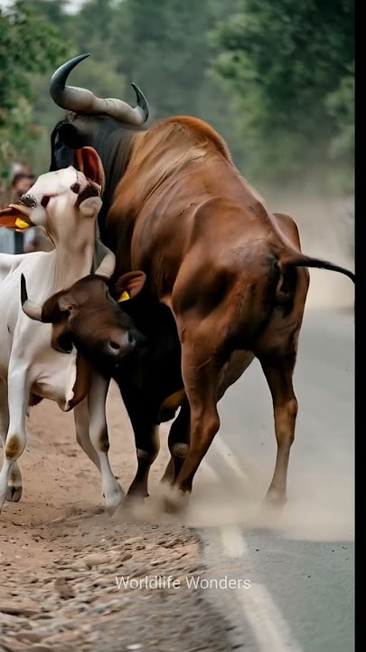 Cows and a Buffalo Fight #animalworld #animals #nature #animallover #animalsong #shorts #wildlife