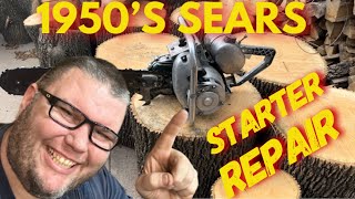 STARTER REPAIR ON A 1950’S SEARS AND ROEBUCK GEAR DRIVE CHAIN SAW / FIXED WITH NO PARTS! by THEMOWERMEDIC1 2,407 views 11 days ago 17 minutes