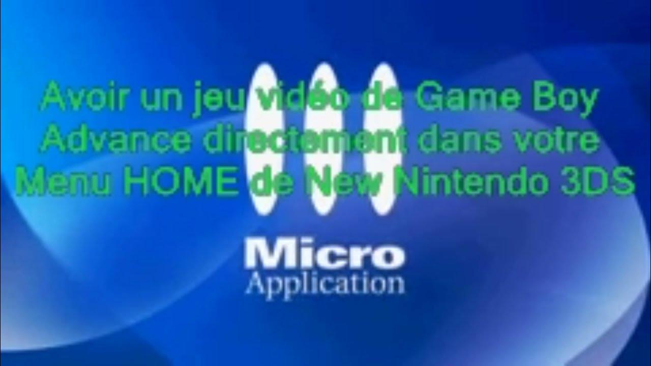 Ready go to ... https://www.youtube.com/watch?v=17DG6gCRp_8u0026list=PLu0H5QNDmtNo04CgnJqR3Fw3c1CwyiGXy [ Avoir un jeu vidÃ©o de Game Boy Advance directement dans votre Menu HOME de New Nintendo 3DS Partie 1]