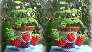 3D Origami Strawberry Pot Tutorial|  DIY Paper Strawberry Pot Home Decoration