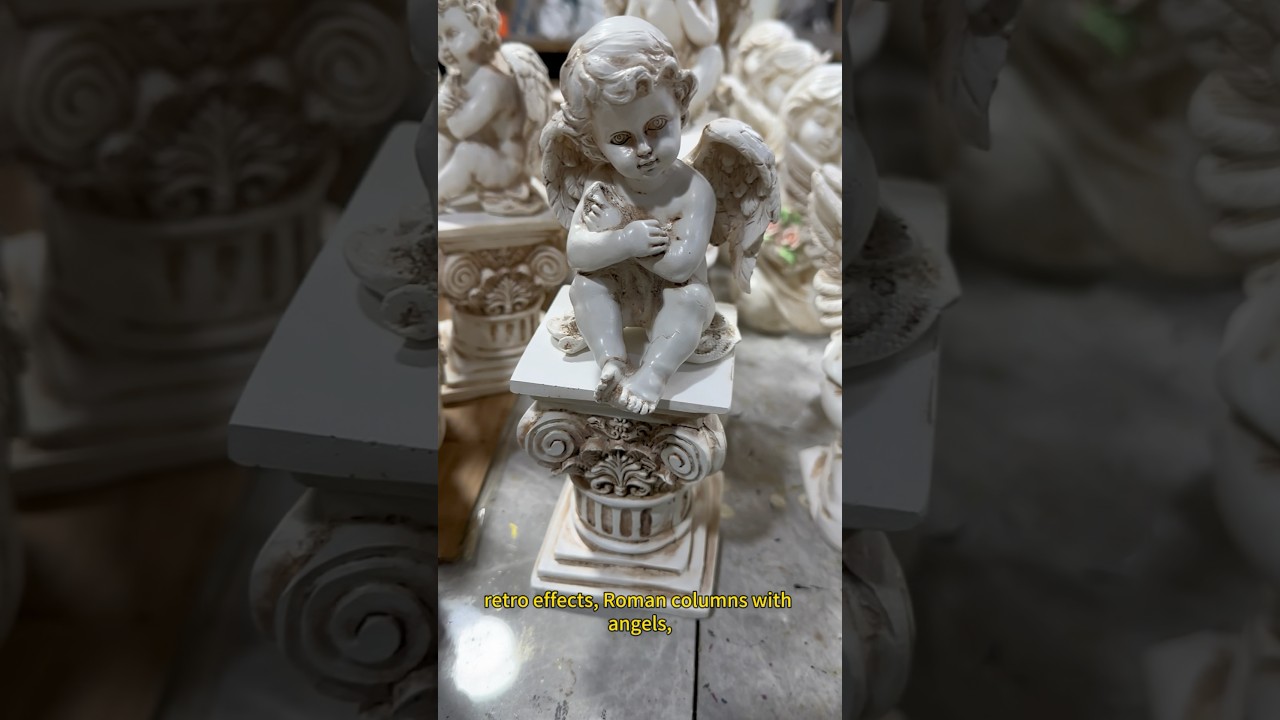 garden angel statues ,retro effects, Roman columns with angels 