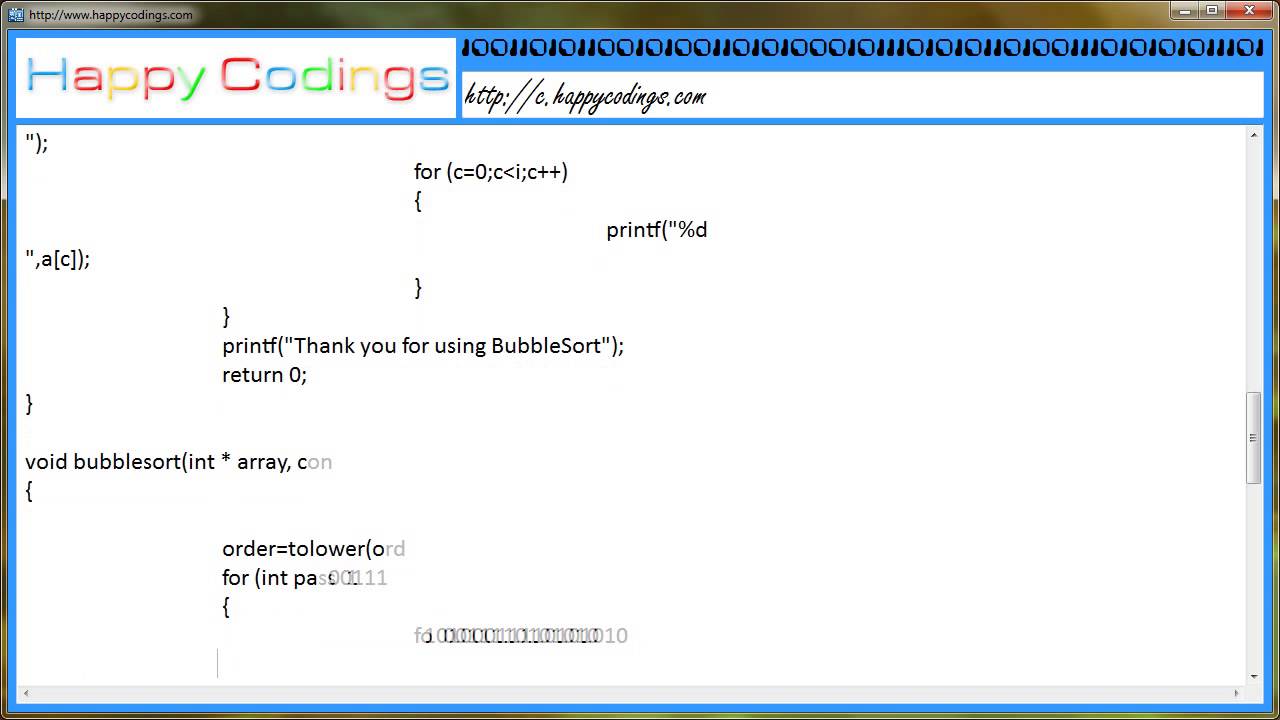 Bubble Sorting Algorithm - C Code Example - YouTube
