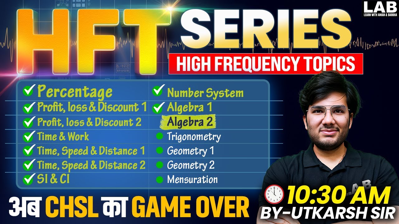 SSC CHSL 2025 | HFT Series | SSC CHSL Classes by Utkarsh Sir | ALGEBRA  Most Important Topics