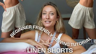 Simple Linen Shorts Sewing Tutorial [Beginner friendly with sewing pattern]