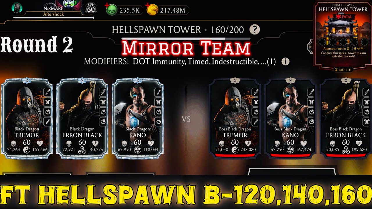 Boss Mirror Match | Fatal Hellspawn Tower Boss Battle 120, 140 & 160 Fight + Reward MK Mobile