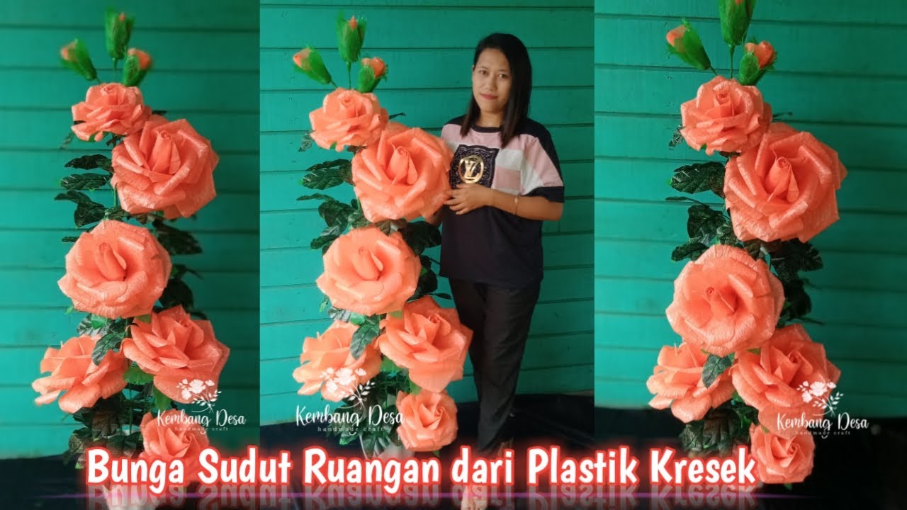 Flower corner | giant flowers | Bunga sudut ruangan dari plastik kresek | bunga mawar