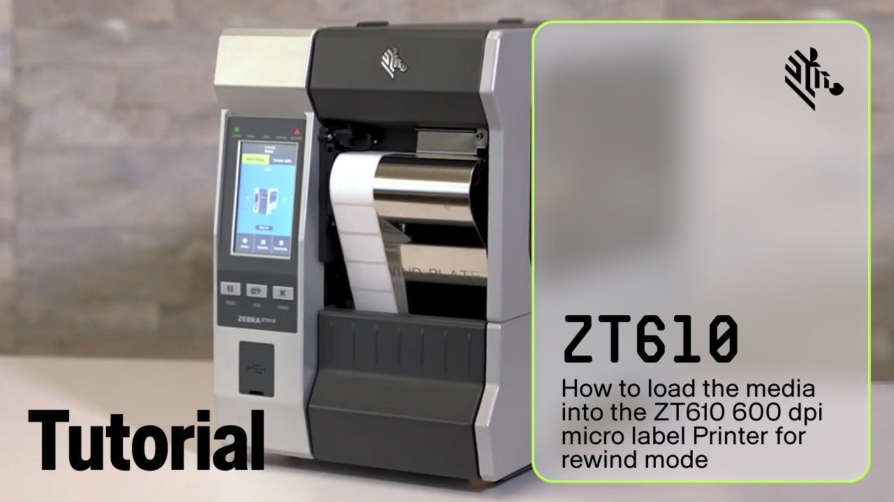 Как загрузить носитель в микропринтер этикеток ZT610 с разрешением 600 dpi для режима перемотки |...