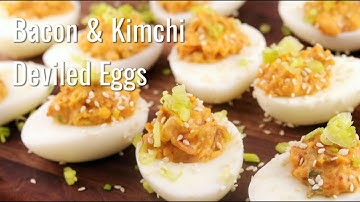 Keto Meal Recipes Set1 #6 - Bacon and Kimchi Deviled Eggs