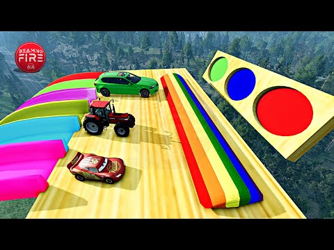 Big & Small Car vs Slide Colors with Portal Trap - Cars vs Speed Bumps - BeamNG.drive ?