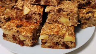 No flour, no sugar Baked Apple Oatmeal Cake. Just mix everything and a healthy breakfast is ready