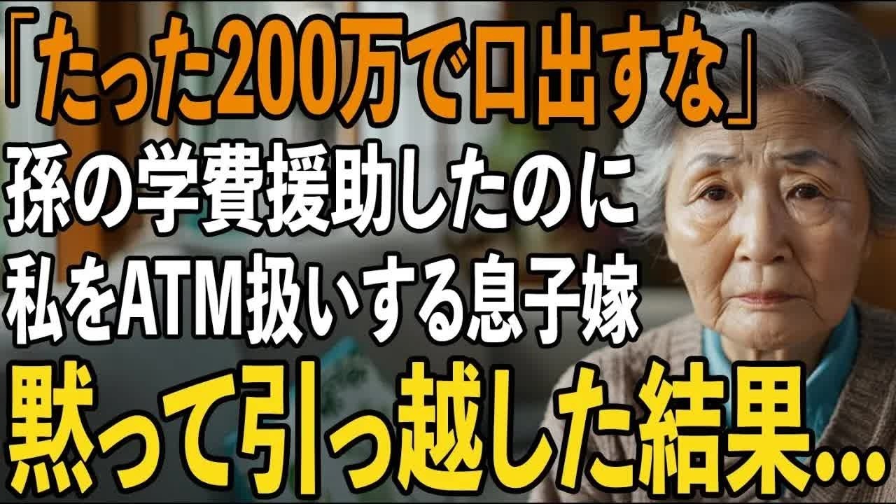 孫の進学費用200万円を援助したのに私を”ATM扱い”する息子嫁。遊び呆けた孫が留年「お義母さん、また援助を」→黙って引っ越した結果【シニアライフ】【60代以上の方へ】