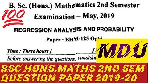 BSc Honours Maths 2nd sem Regression Analysis And Probability question paper 2019-20 # MDU