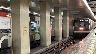 大阪メトロ中央線谷町四丁目駅にて、午後4時台にホームを通過する千日前線25系回送電車2本を見送ってみた！