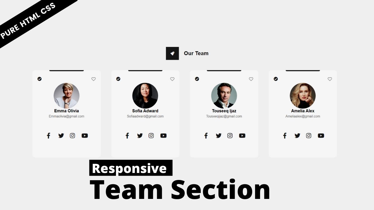 Responsive Our Team Section Html Css | Team Section Html Css - YouTube