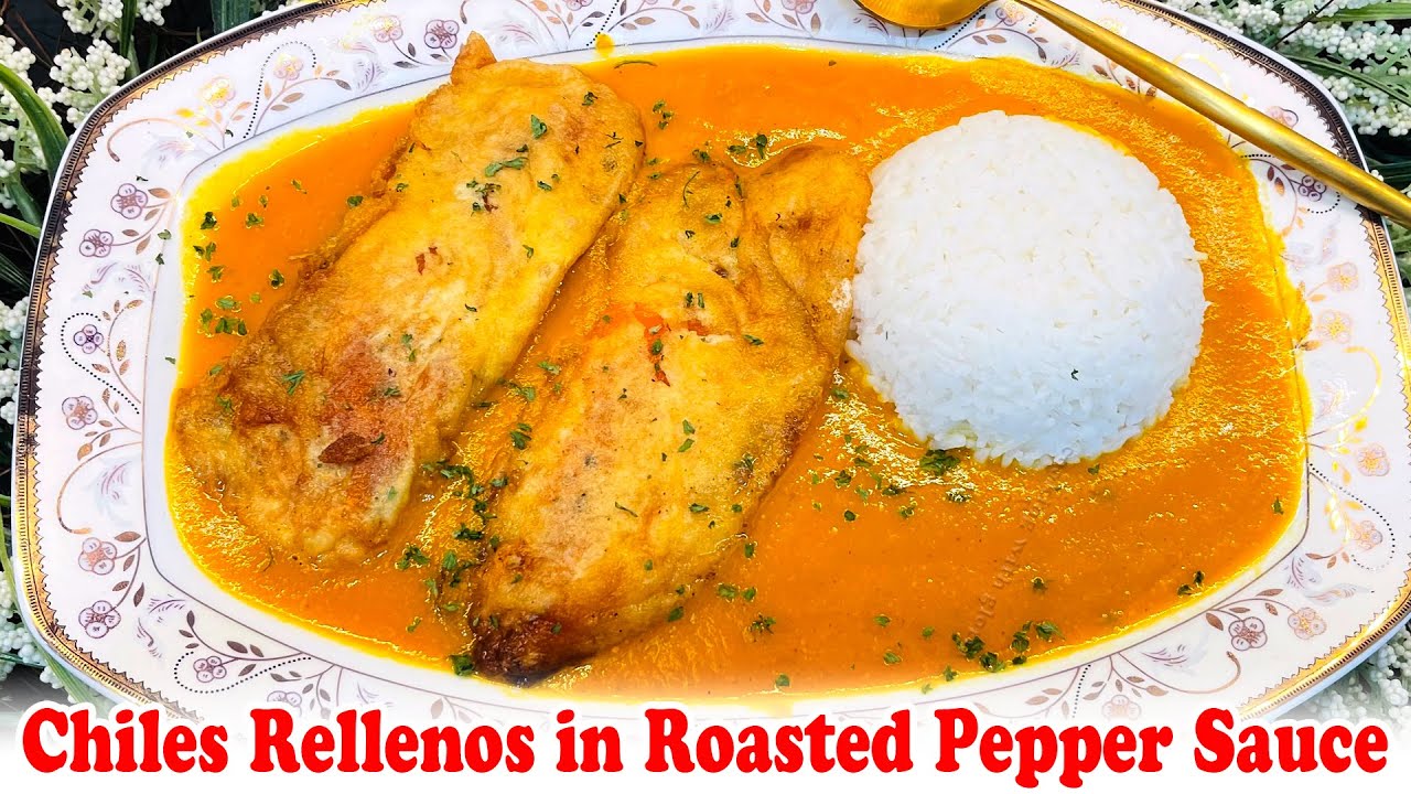 Chiles Rellenos in Roasted Pepper Sauce