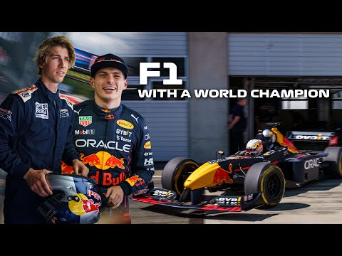 Fabio Wibmer drives a F1 car with Max Verstappen