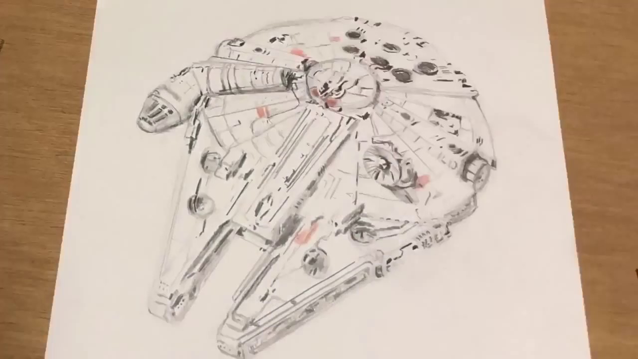 Star Wars Millennium Falcon 鉛筆早描き立体アートで浮いて見えるファルコン号に挑戦 最後にポーグも Speed Drawing Youtube