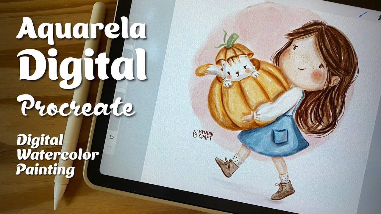 PINTANDO EM AQUARELA DIGITAL - DO COMEÇO AO FIM!! Digital Watercolor Painting- Full Process!