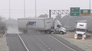 HD Tractortrailer jackknife and Texas icy slides caught on camera  January 24, 2014