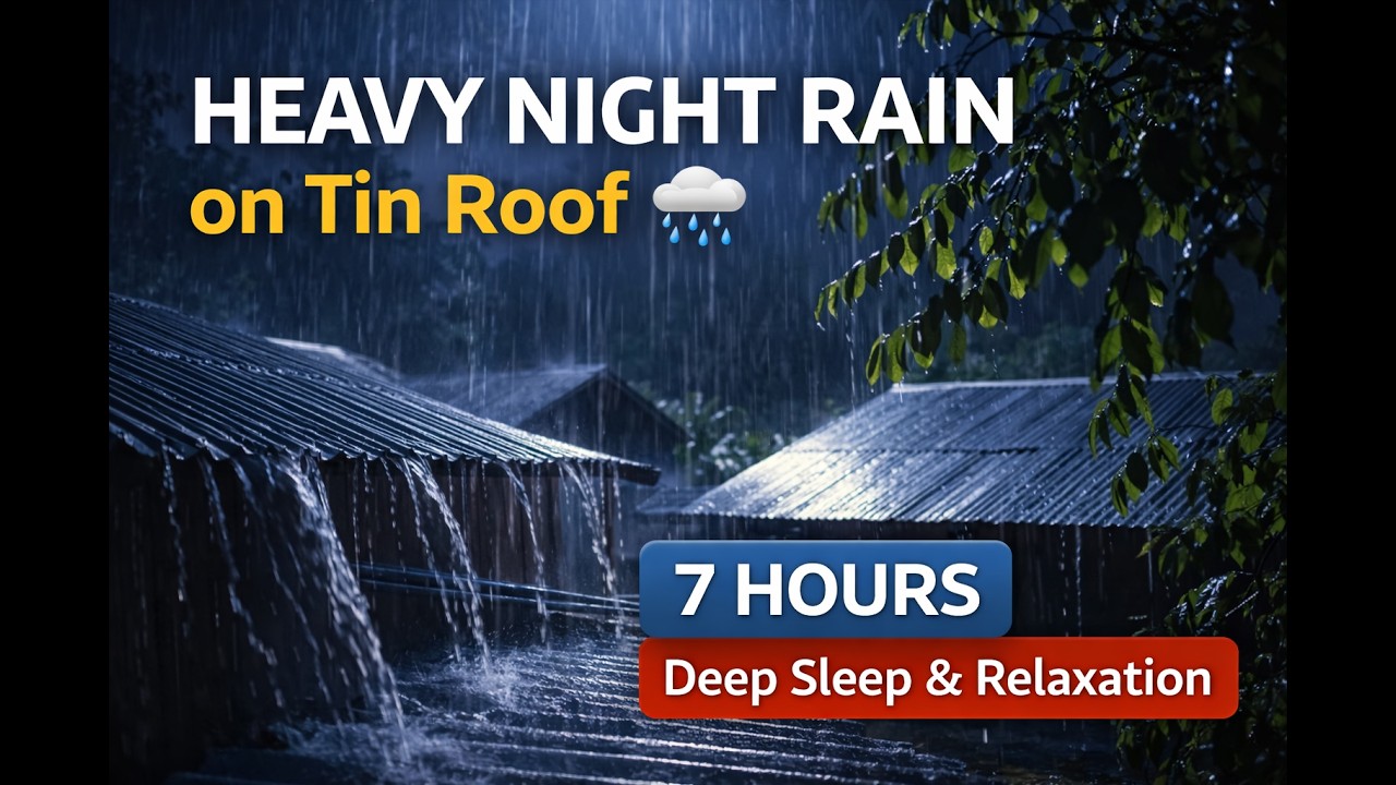 Rain Sound on Tin Roof with Soft Thunder | 7 Hours Heavy Rain for Sleep, Study & Relaxation (No Ads)