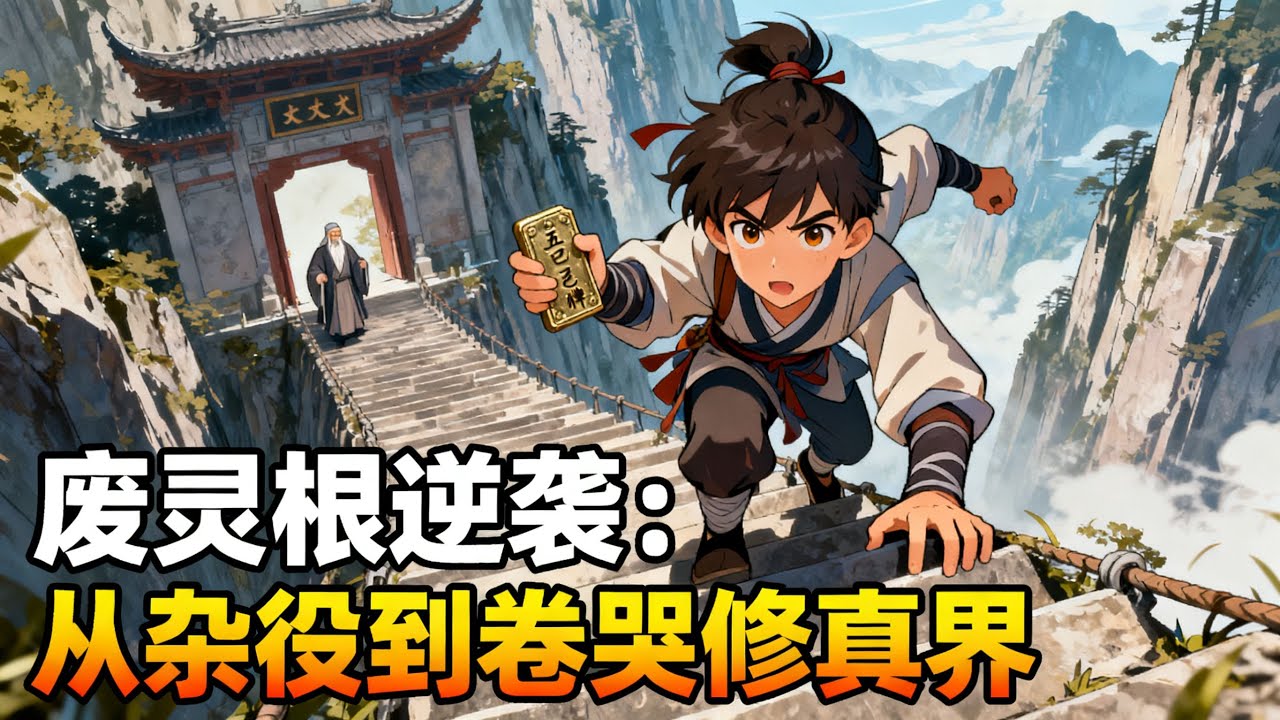 《廢靈根逆襲：從雜役到卷哭修真界》資質最差的五靈根小乞丐，靠爬萬丈山門搶到修仙機會，卻被長老當衆奪牌羞辱，看她如何在登仙階上卷哭全宗門！#漫畫解說#玄幻#爽文#小說推薦#有聲書