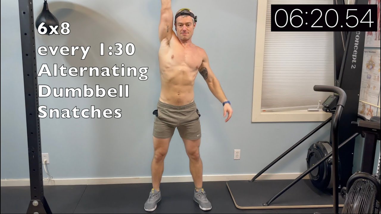 Travel Workout Alternating DB Snatches 6x8 every 1:30 - YouTube