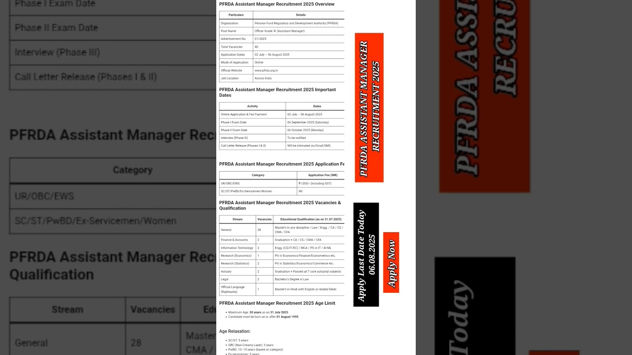 Apply Last Date Today ✅ PFRDA Assistant Manager Recruitment 2025:👇