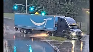 Amazon Truck Driver Loses Control and Crashes in Rainy Iowa City