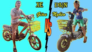 Xe Đạp Điện Nhà Giàu vs Xe Đạp Điện Nhà Nghèo - Con Nhà Nghèo Bán Vé Số Trúng Vé Số 10 Triệu