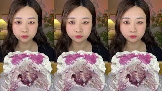 ASMR🍰Eating purple cream cake 🍰 (soft and waxy sound) 크림 케ց 먹방 MUKBANG Satisfaction