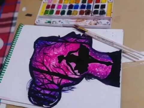 رسم مجره مع راقصه باليه خطوه بخطوه للمبتدئين ب الوان المائيه