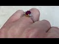 1.36ct Center Burma Ruby and Diamond 18k Yellow Gold and Platinum Ring - Chaser Ring - Hand Video