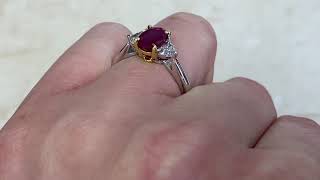 Famous 1.36ct Center Burma Ruby and Diamond 18k Yellow Gold and Platinum Ring - Chaser Ring - Hand Video Wealth
