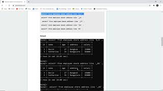 Perform queries involving predicates LIKE, BETWEEN, IN etc