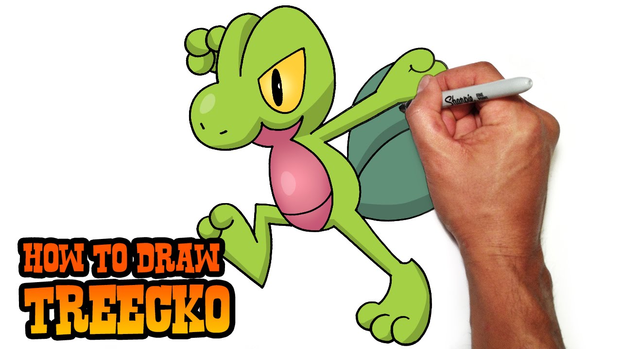 Dibujando y coloreando a Treecko (Pokemon) - Drawing and coloring Treecko 