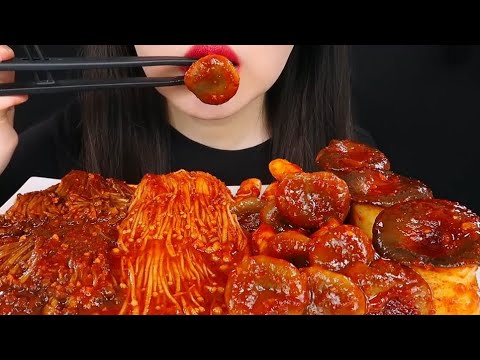 ASMR SPICY MUSHROOM FEAST 🍄ENOKI MUSHROOM, KING OYSTER MUSHROOM Mukbang ...