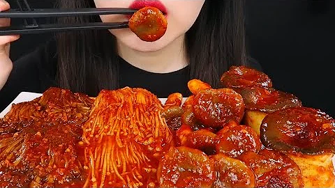 ASMR SPICY MUSHROOM FEAST 🍄ENOKI MUSHROOM, KING OYSTER MUSHROOM Mukbang Eating sounds @Ji-yoo-7
