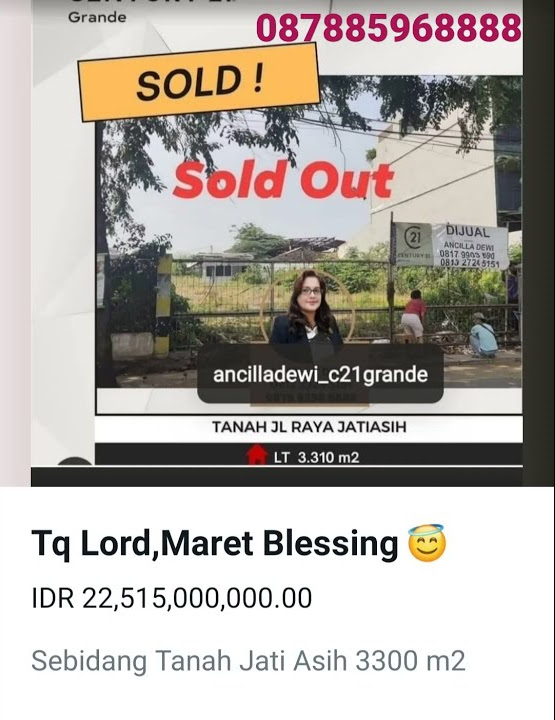 Terjual dengan waktu 2 Bulan Sebidang Tanah Luas 3300/harga 22.515.000.000 Wizzz