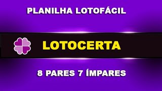 Planilha Lotofácil 8 pares e 7 ímpares