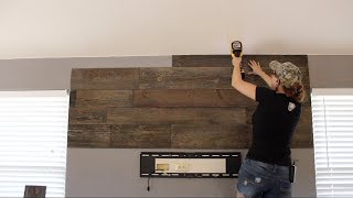 DIY Wood Wall and Floating Shelves image