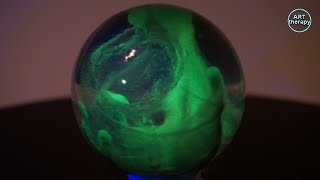 Resin art spheres, [Glow in the dark fluorescent powder], Epoxy resin.