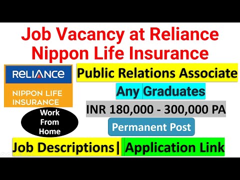 Job Vacancy at Reliance Nippon Life Insurance |Reliance jobs |jobs at Reliance | Work from home jobs