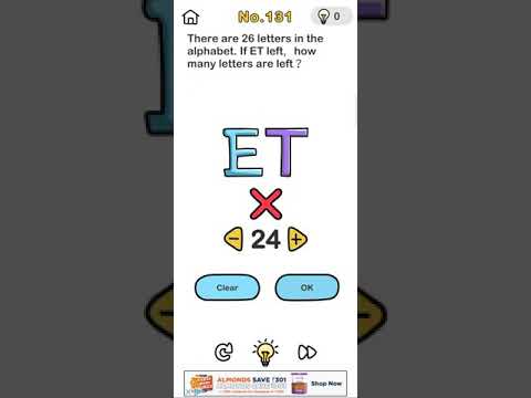 There are 26 letters in alphabet. if ET left how many letters are left. Brain out game level 131