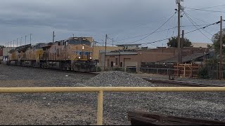 UP 8163 Intermodal Stack Train w/ Mid-DPUs Northbound, Locust Street. Railroad Crossing, Lodi CA
